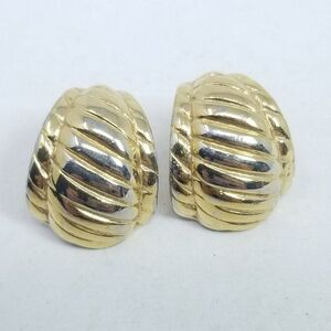 Vintage Napier Gold Tone Stud Earrings, Ribbed Texture, Retro 80s 90s Style